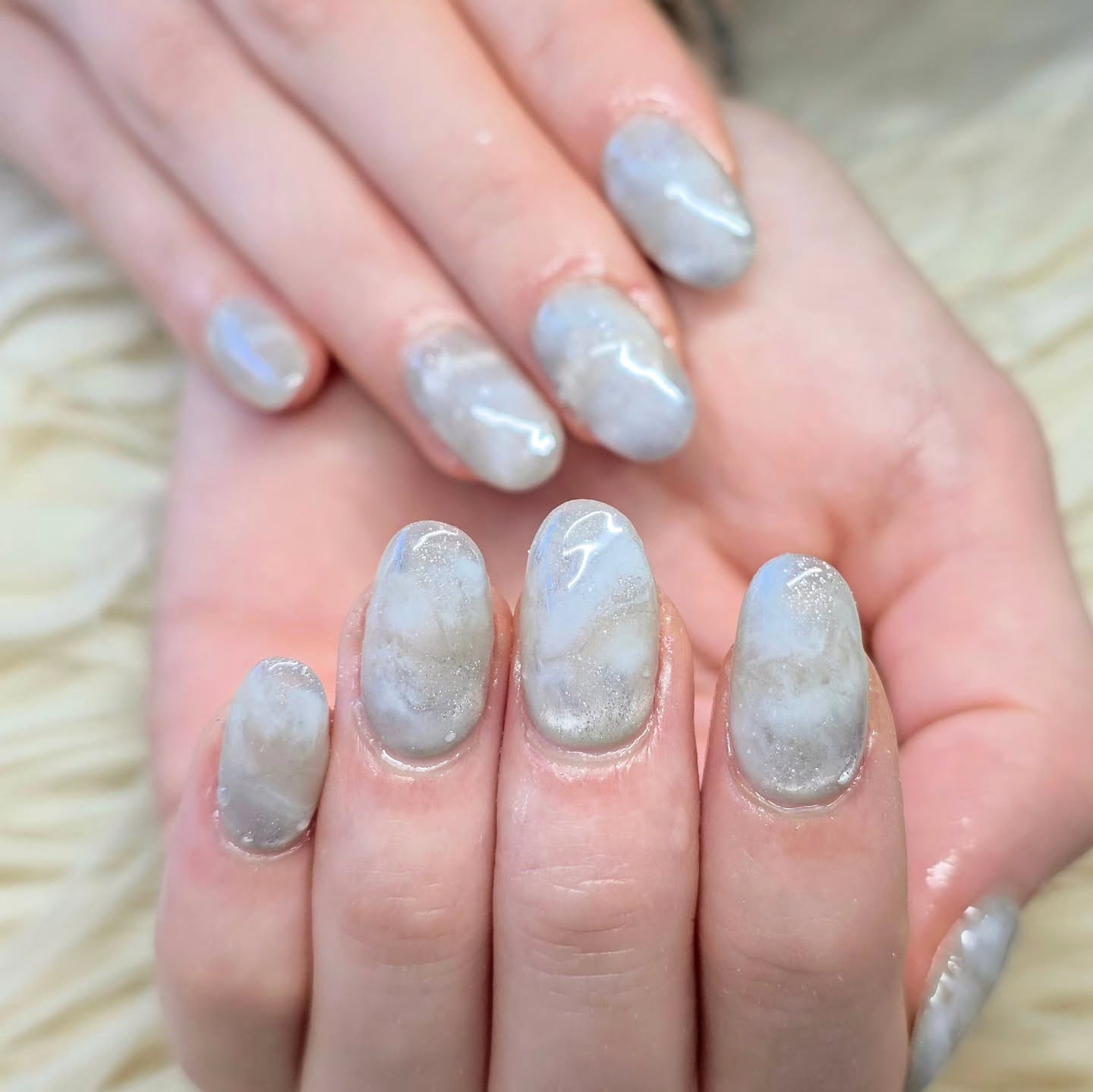 Smoky Jade Marble full set Gel-X nail art by Terry